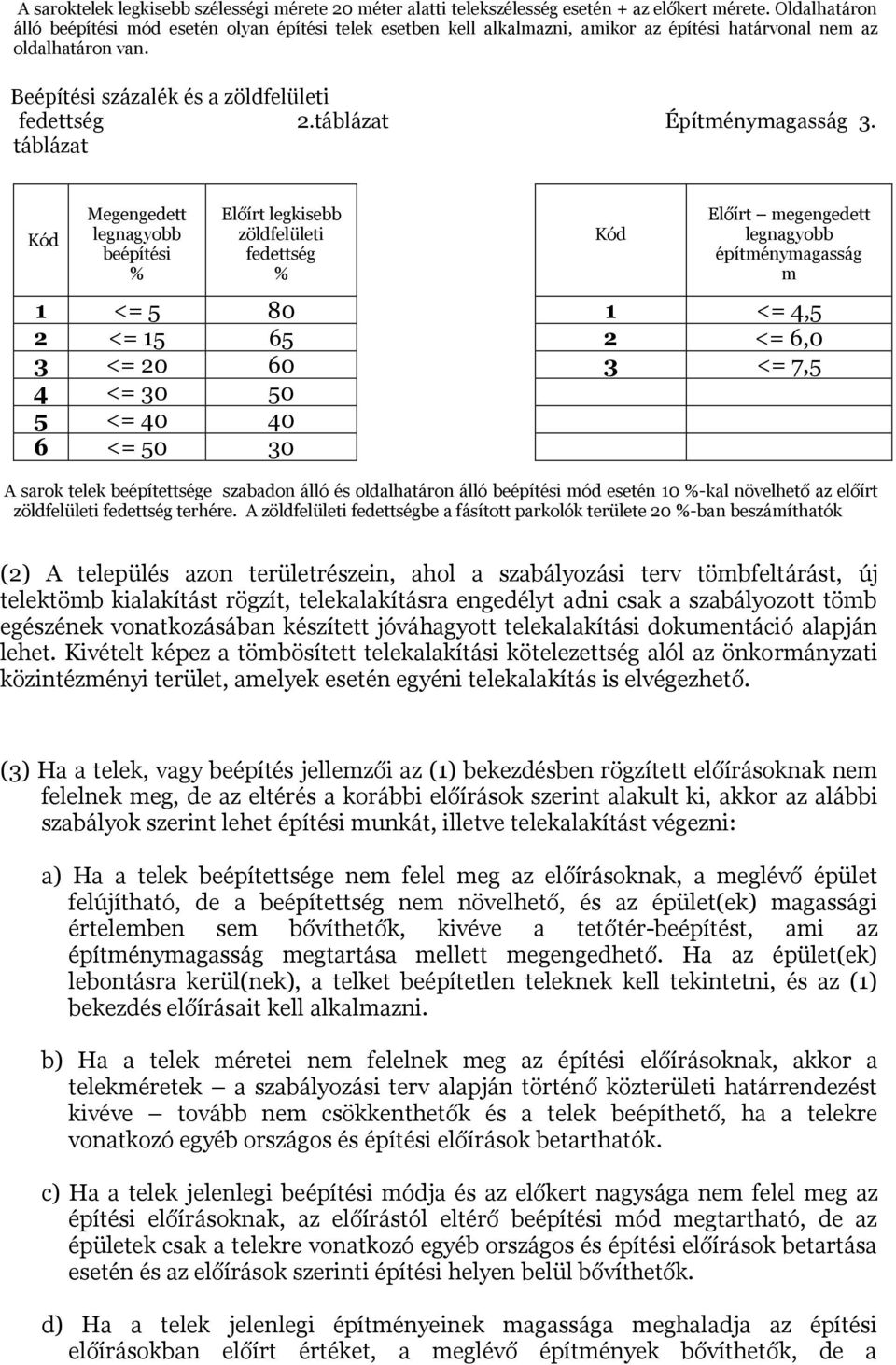 táblázat Építménymagasság 3.