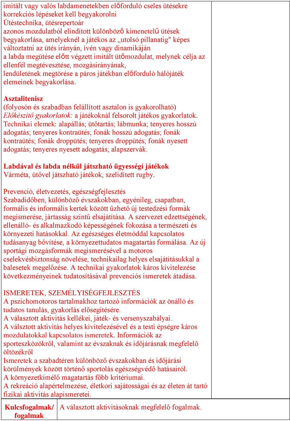 megtévesztése, mozgásirányának, lendületének megtörése a páros játékban előforduló hálójáték elemeinek begyakorlása.