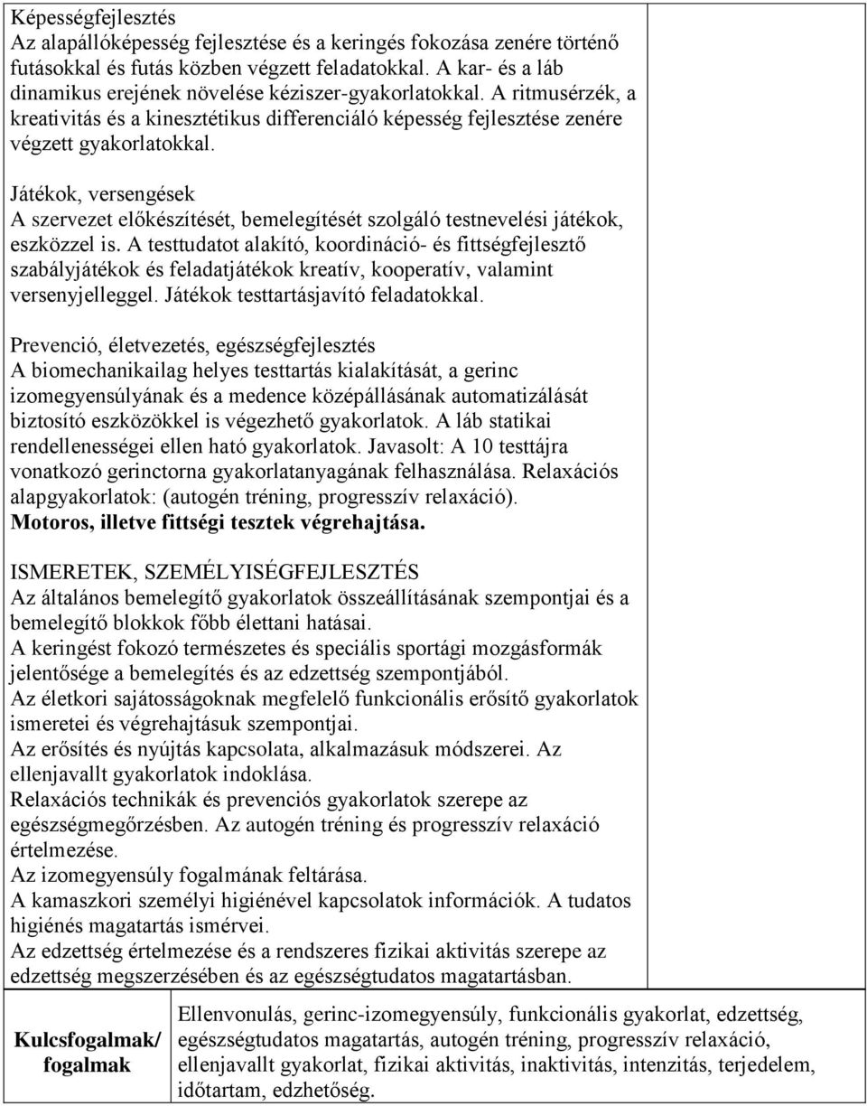 Játékok, versengések A szervezet előkészítését, bemelegítését szolgáló testnevelési játékok, eszközzel is.