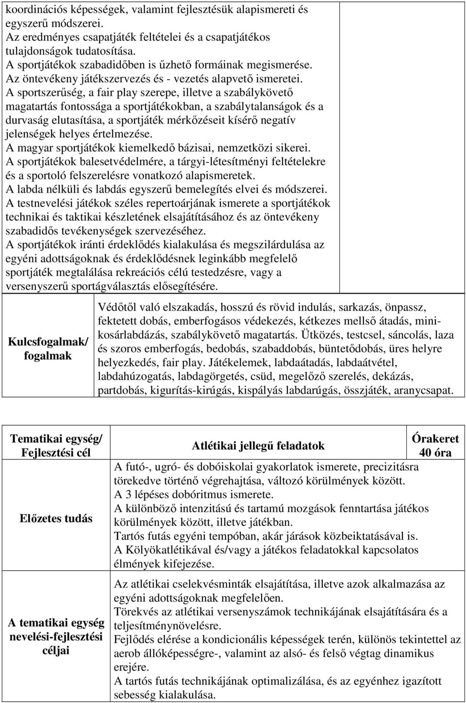 A sportszerűség, a fair play szerepe, illetve a szabálykövető magatartás fontossága a sportjátékokban, a szabálytalanságok és a durvaság elutasítása, a sportjáték mérkőzéseit kísérő negatív