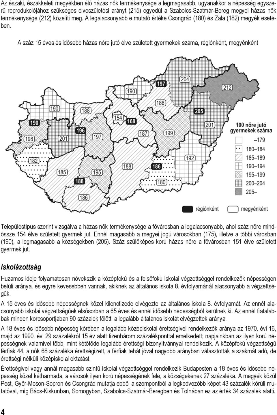 A száz 15 éves és idősebb házas nőre jutó élve született gyermekek száma, régiónként, megyénként Településtípus szerint vizsgálva a házas nők termékenysége a fővárosban a legalacsonyabb, ahol száz