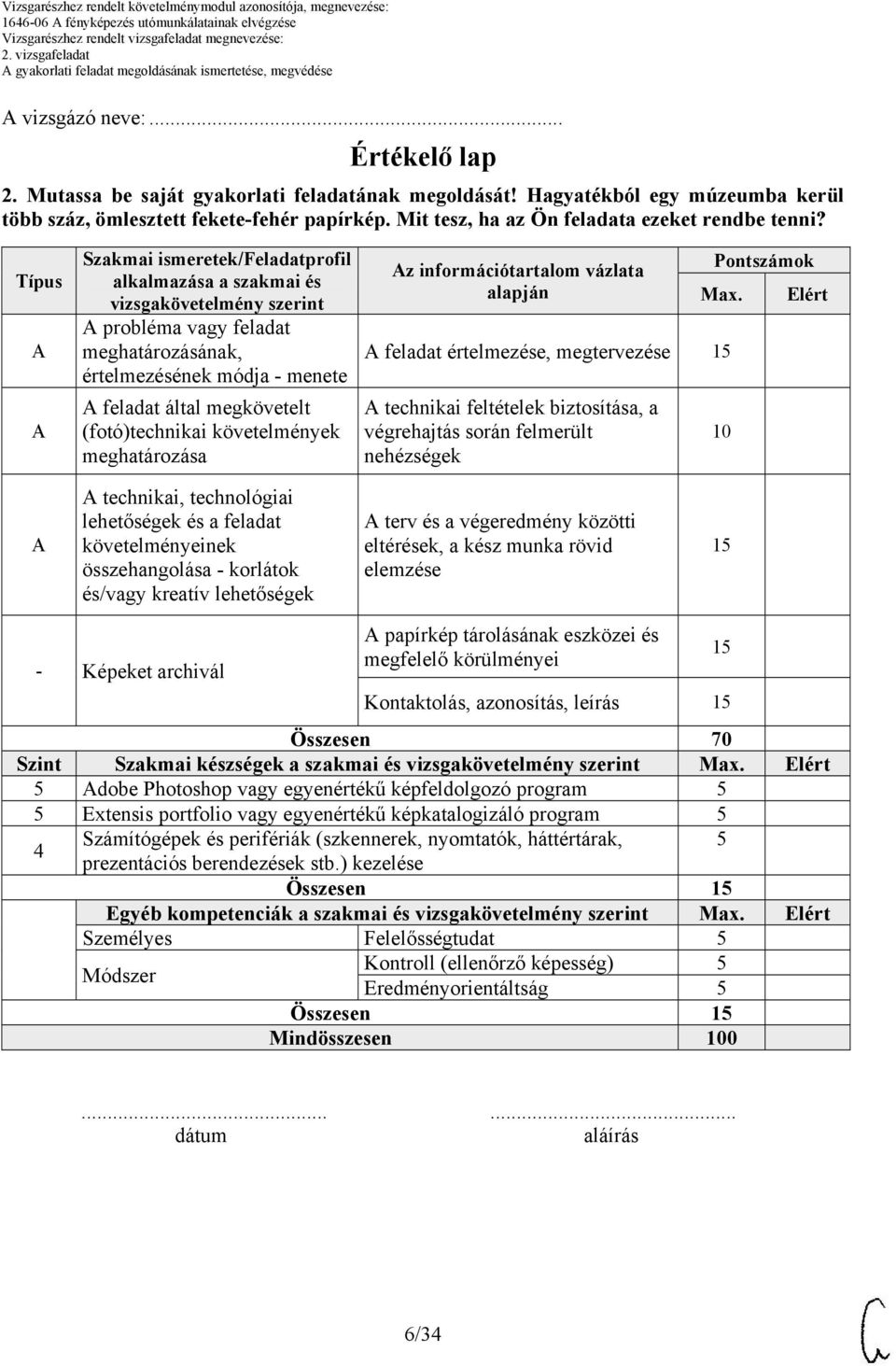 Típus Szakmai ismeretek/feladatprofil alkalmazása a szakmai és vizsgakövetelmény szerint probléma vagy feladat meghatározásának, értelmezésének módja - menete feladat által megkövetelt