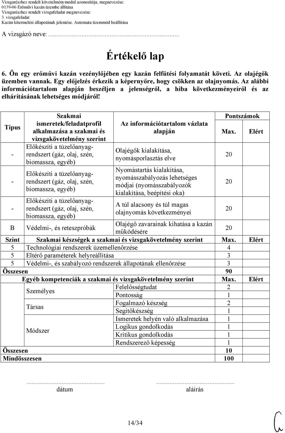 Típus - - - Szakmai ismeretek/feladatprofil alkalmazása a szakmai és vizsgakövetelmény szerint Előkészíti a tüzelőanyagrendszert (gáz, olaj, szén, biomassza, egyéb) Előkészíti a tüzelőanyagrendszert