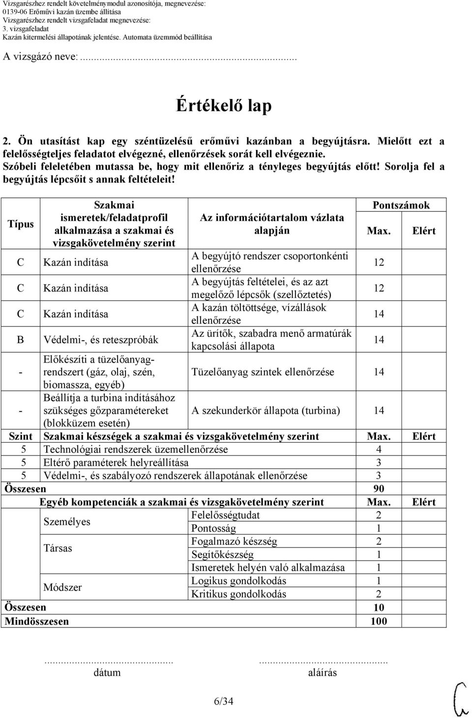 Típus B - - Szakmai ismeretek/feladatprofil alkalmazása a szakmai és vizsgakövetelmény szerint Kazán indítása Kazán indítása Kazán indítása Védelmi-, és reteszpróbák Előkészíti a tüzelőanyagrendszert