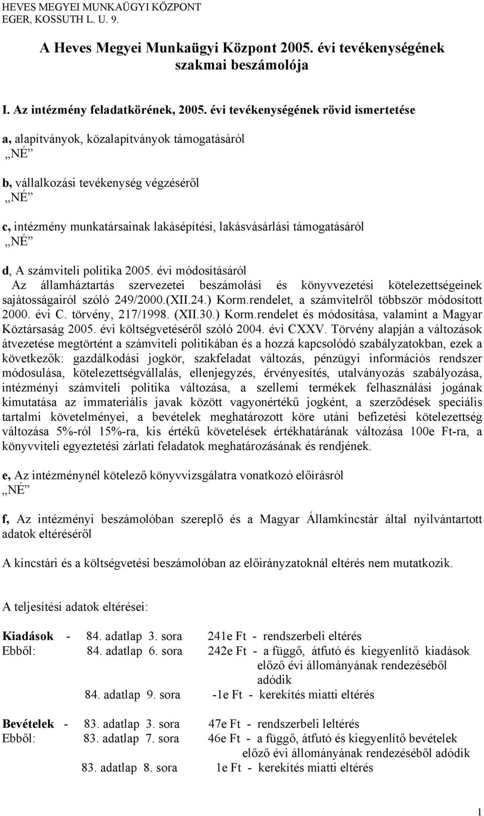 számviteli politika 2005. évi módosításáról Az államháztartás szervezetei beszámolási és könyvvezetési kötelezettségeinek sajátosságairól szóló 249/2000.(XII.24.) Korm.