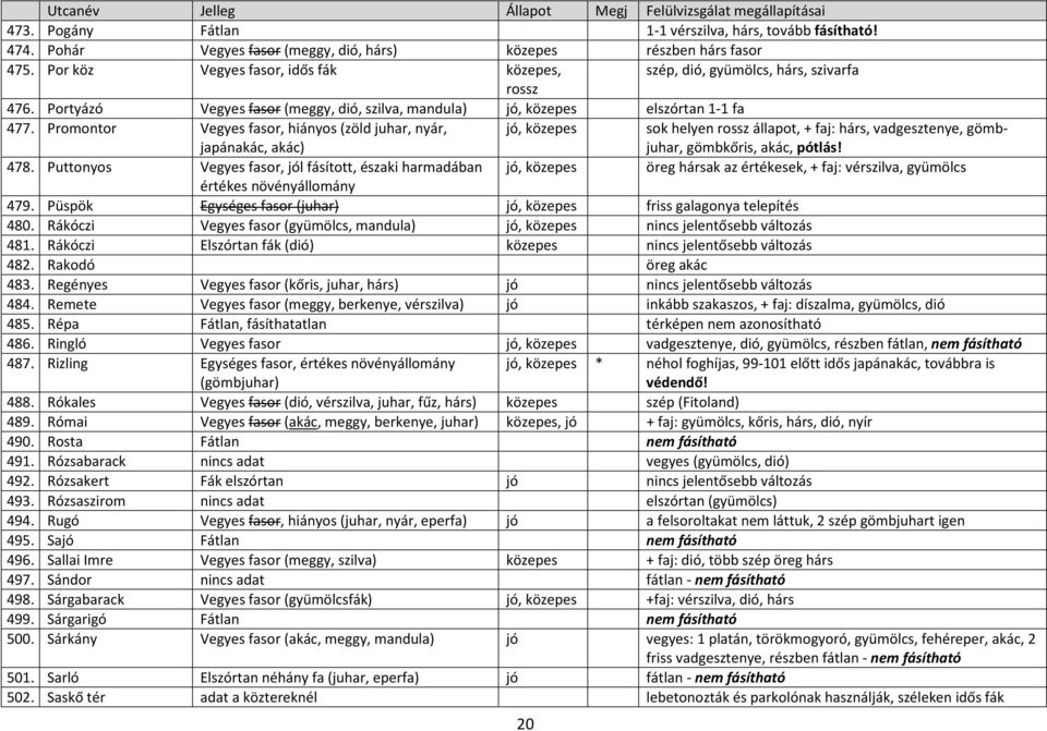 Promontor Vegyes fasor, hiányos (zöld juhar, nyár, japánakác, akác) jó, közepes sok helyen rossz állapot, + faj: hárs, vadgesztenye, gömbjuhar, gömbkőris, akác, pótlás! 478.