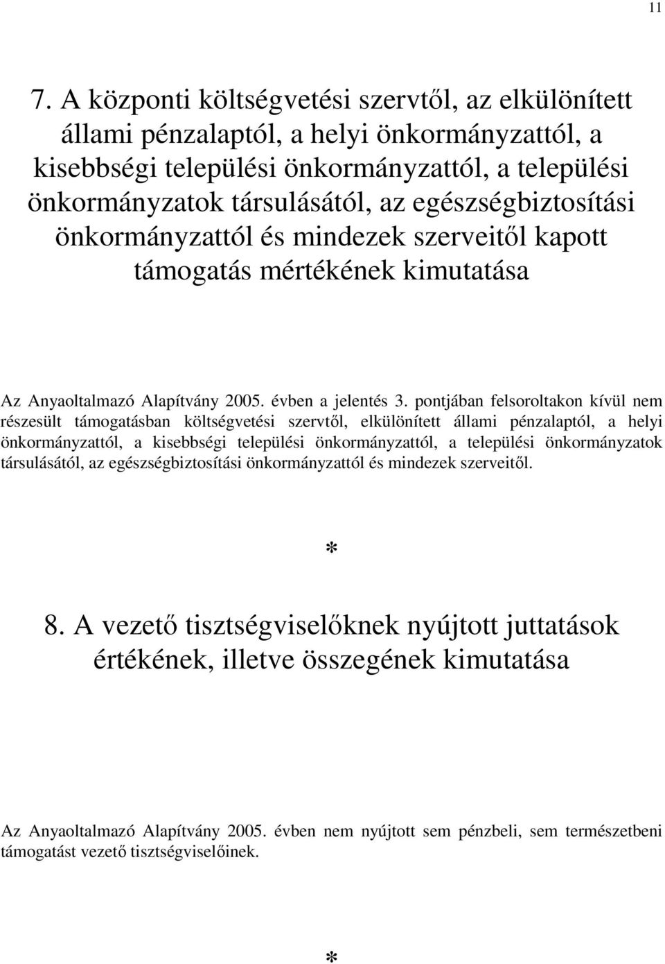 pontjában felsoroltakon kívül nem részesült támogatásban költségvetési szervtől, elkülönített állami pénzalaptól, a helyi önkormányzattól, a kisebbségi települési önkormányzattól, a települési