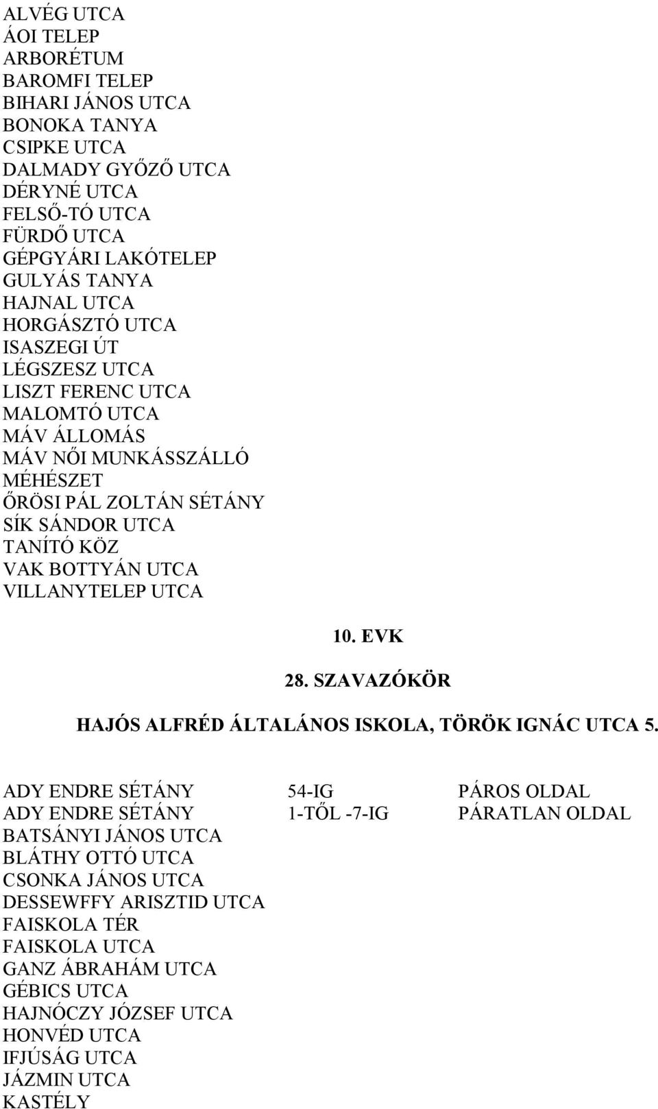 UTCA VILLANYTELEP UTCA 10. EVK 28. SZAVAZÓKÖR HAJÓS ALFRÉD ÁLTALÁNOS ISKOLA, TÖRÖK IGNÁC UTCA 5.