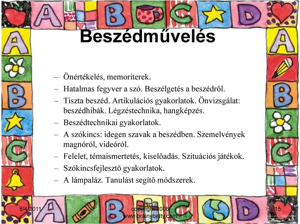 Beszédtechnikai gyakorlatok. A szókincs: idegen szavak a beszédben. Szemelvények magnóról, videóról.