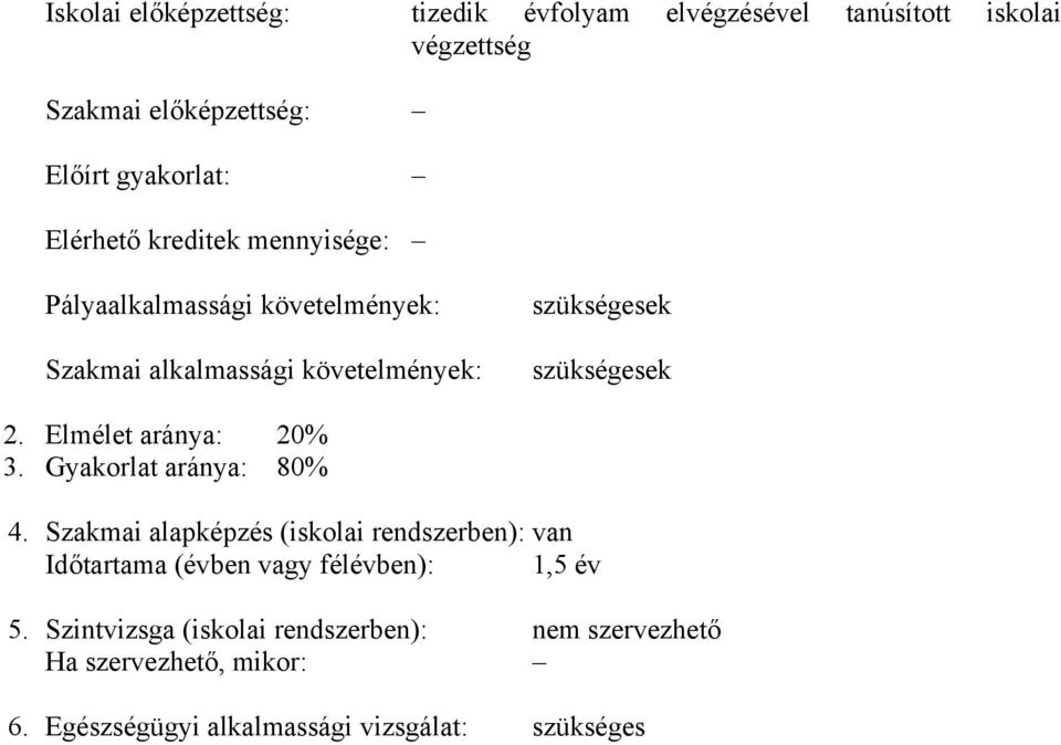 Elmélet aránya: 20% 3. Gyakorlat aránya: 80% 4.