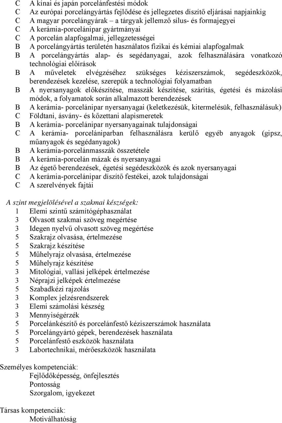 felhasználására vonatkozó technológiai előírások A műveletek elvégzéséhez szükséges kéziszerszámok, segédeszközök, berendezések kezelése, szerepük a technológiai folyamatban A nyersanyagok