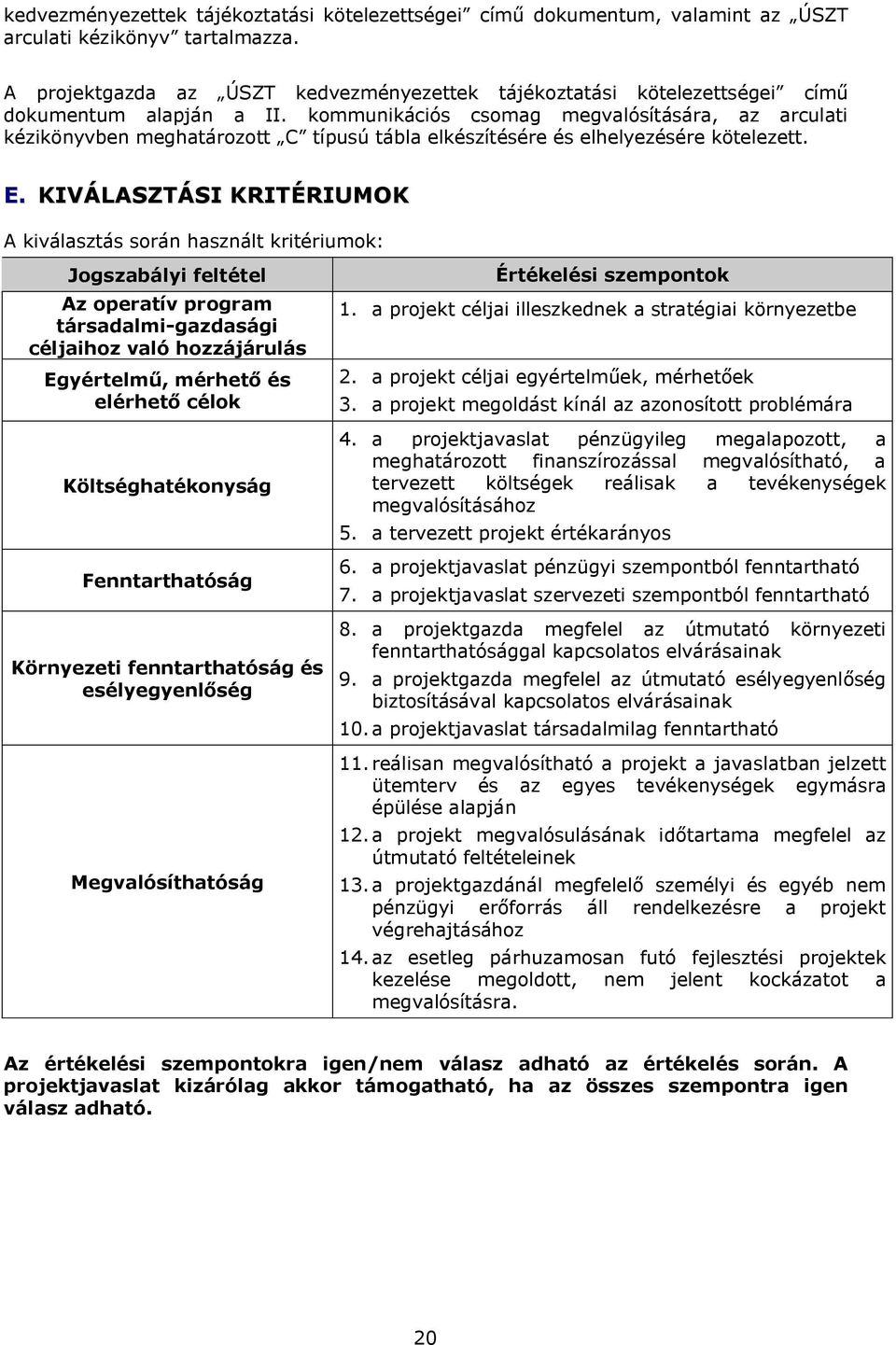 kommunikációs csomag megvalósítására, az arculati kézikönyvben meghatározott C típusú tábla elkészítésére és elhelyezésére kötelezett. E.