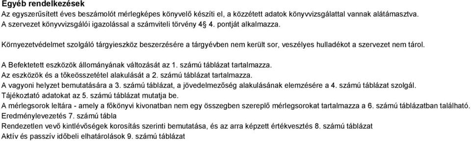 Környezetvédelmet szolgáló tárgyieszköz beszerzésére a tárgyévben nem került sor, veszélyes hulladékot a szervezet nem tárol. A Befektetett eszközök állományának változását az 1.