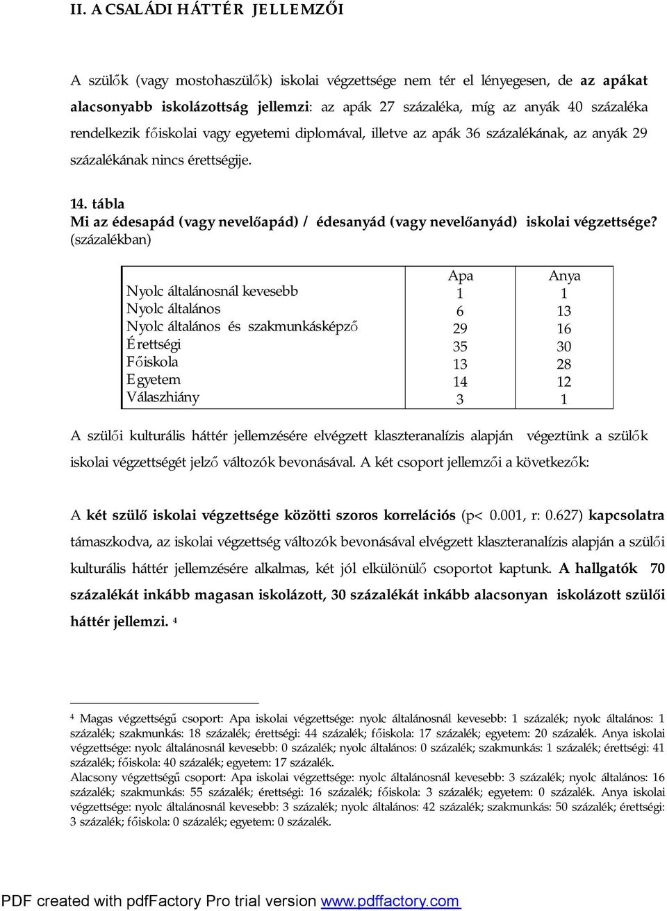 tábla Mi az édesapád (vagy nevelőapád) / édesanyád (vagy nevelőanyád) iskolai végzettsége?