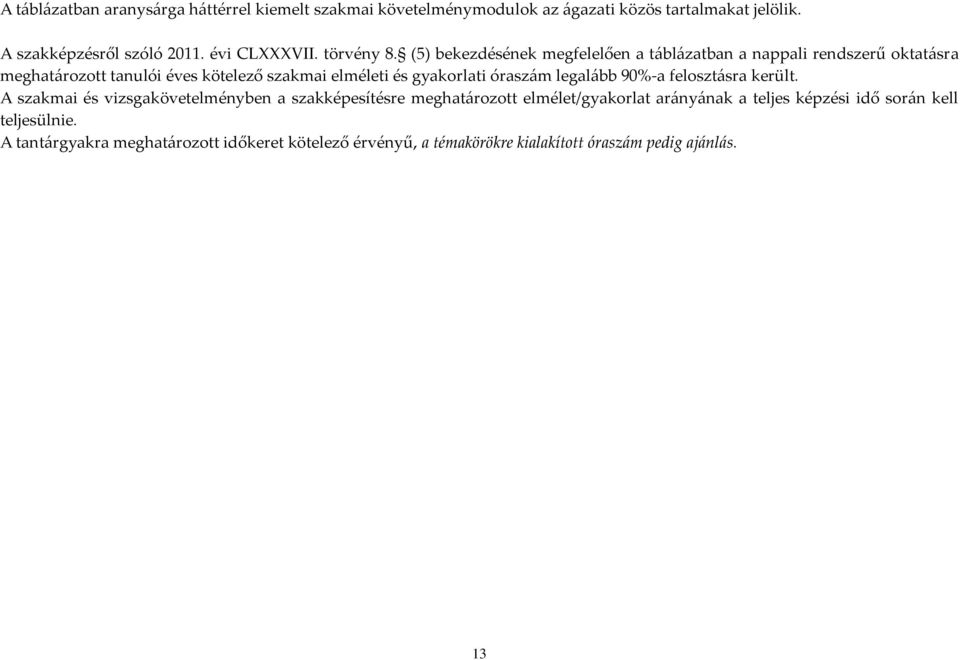 (5) bekezdésének megfelelően a t{bl{zatban a nappali rendszerű oktat{sra meghat{rozott tanulói éves kötelező szakmai elméleti és gyakorlati órasz{m