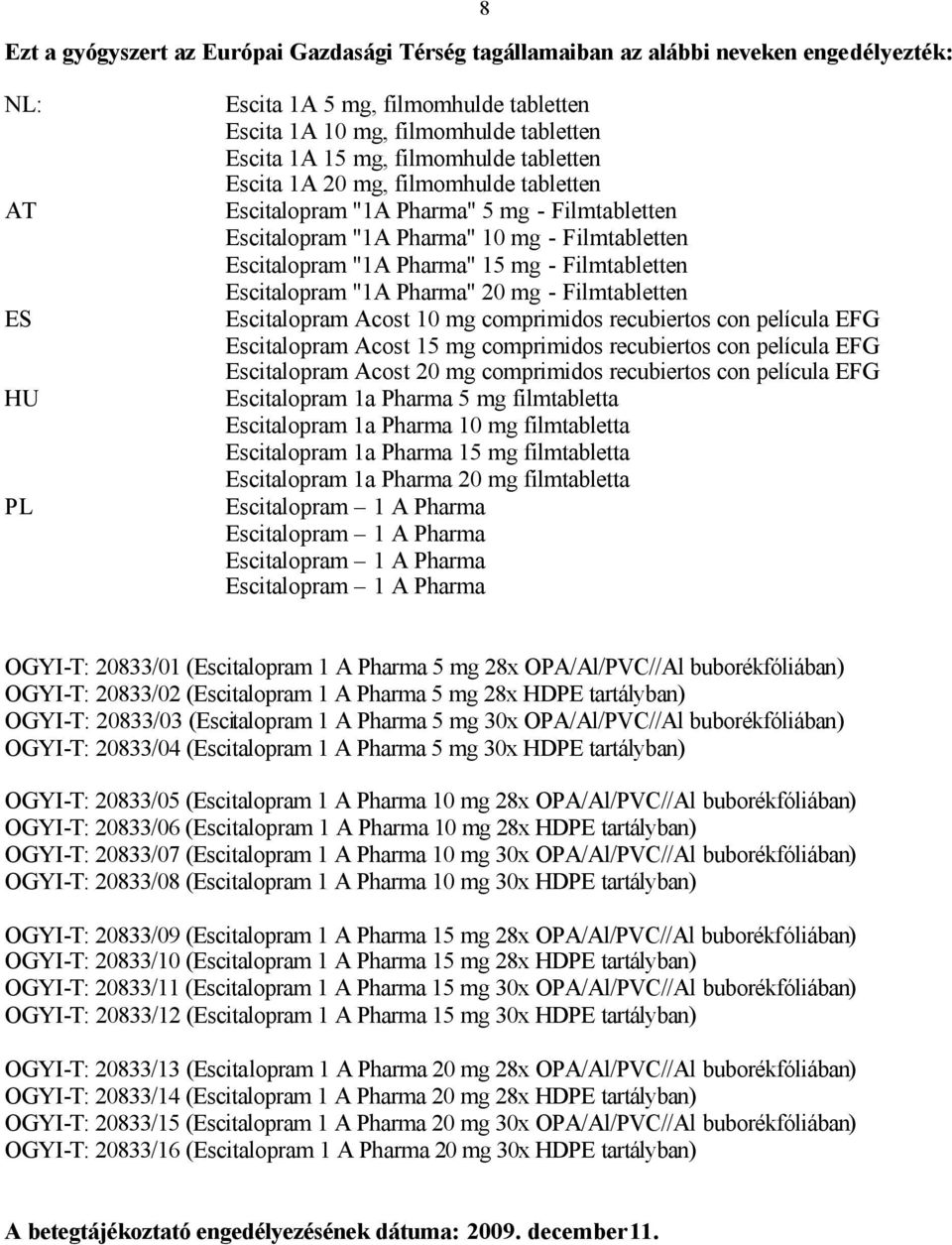 Filmtabletten Escitalopram "1A Pharma" 20 mg - Filmtabletten Escitalopram Acost 10 mg comprimidos recubiertos con película EFG Escitalopram Acost 15 mg comprimidos recubiertos con película EFG