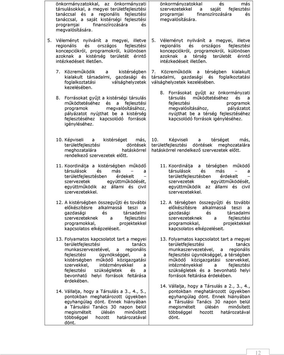 Közreműködik a kistérségben kialakult társadalmi, gazdasági és foglalkoztatási válsághelyzetek kezelésében. 8.