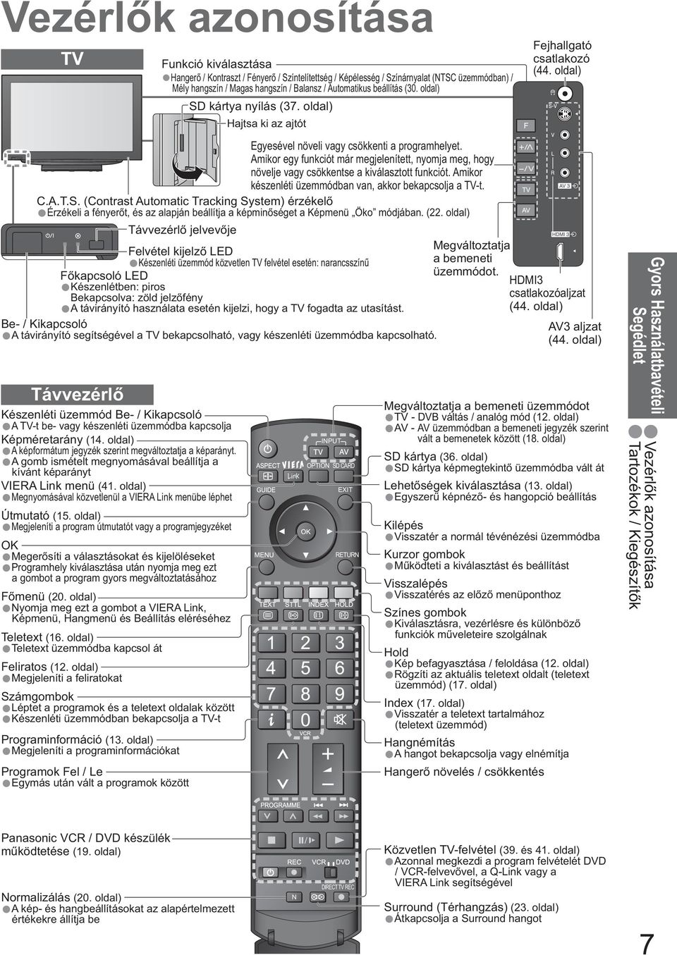 Amikor egy funkciót már megjelenített, nyomja meg, hogy növelje vagy csökkentse a kiott funkciót. Amikor készenléti üzemmódban van, akkor bekapcsolja a TV-t. C.A.T.S.