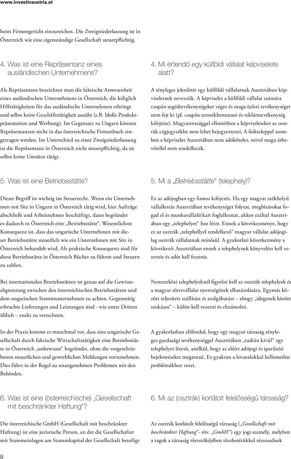 Geschäftstätigkeit ausübt (z.b. bloße Produktpräsentation und Werbung). Im Gegensatz zu Ungarn können Repräsentanzen nicht in das österreichische Firmenbuch eingetragen werden.