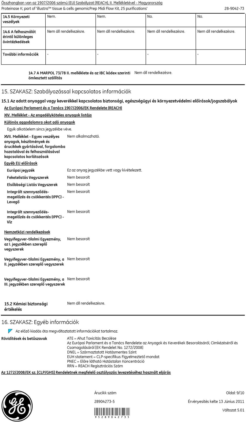 SZAKASZ: Szabályozással kapcsolatos információk 15.