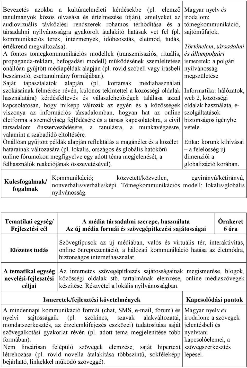 kommunikációs terek, intézmények, időbeosztás, életmód, tudás, értékrend megváltozása).