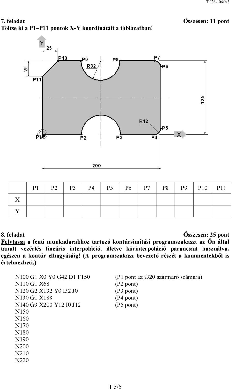 körinterpoláció parancsait használva, egészen a kontúr elhagyásáig! (A programszakasz bevezető részét a kommentekből is értelmezheti.