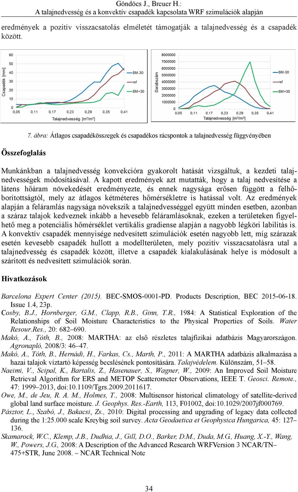 A kapott eredmények azt mutatták, hogy a talaj nedvesítése a látens hőáram növekedését eredményezte, és ennek nagysága erősen függött a felhőborítottságtól, mely az átlagos kétméteres hőmérsékletre