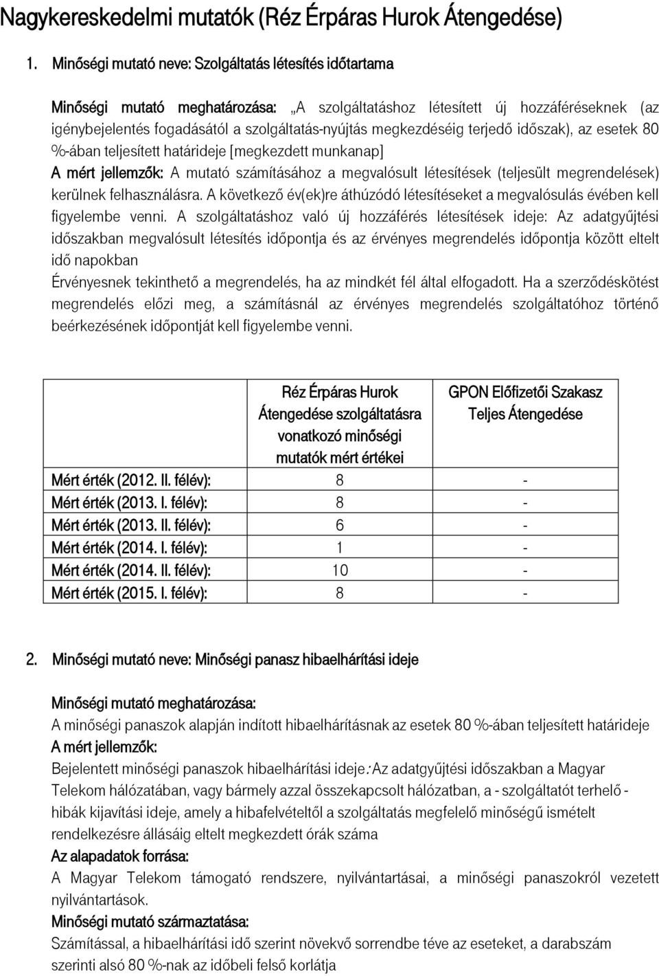 megkezdéséig terjedő időszak), az esetek 80 %ában teljesített határideje [megkezdett munkanap] A mért jellemzők: A mutató számításához a megvalósult létesítések (teljesült megrendelések) kerülnek