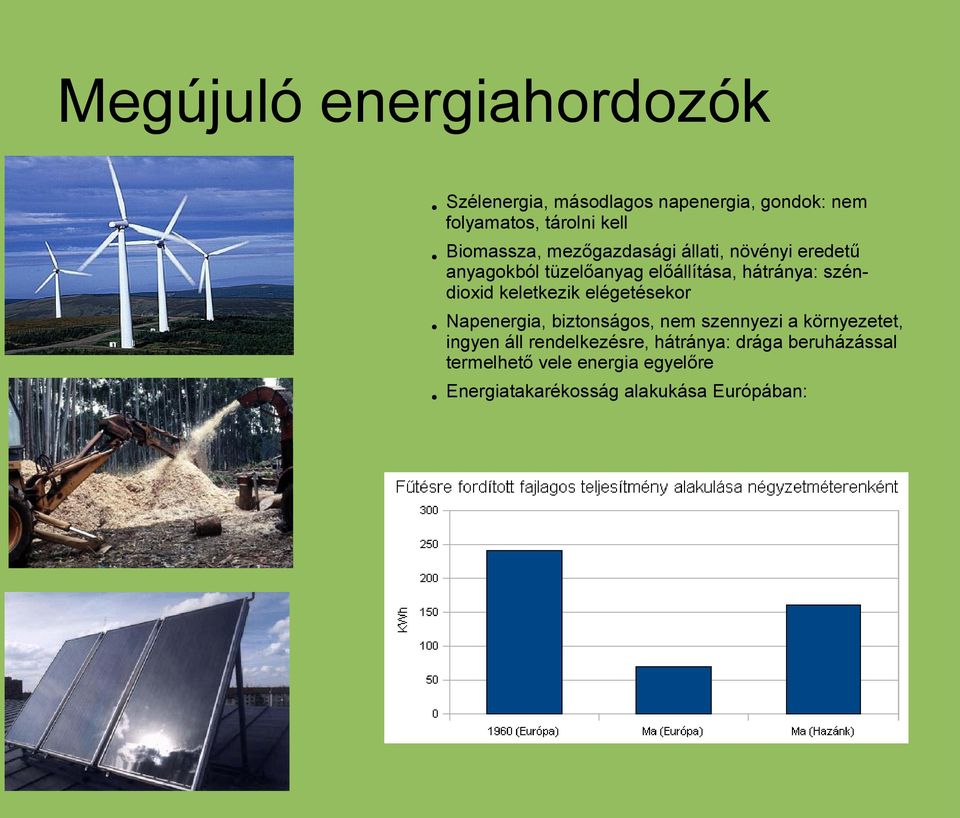 széndioxid keletkezik elégetésekor Napenergia, biztonságos, nem szennyezi a környezetet, ingyen áll