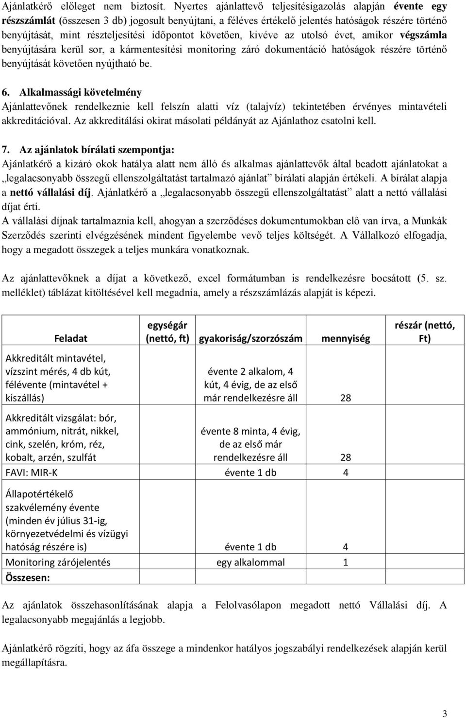 időpontot követően, kivéve az utolsó évet, amikor végszámla benyújtására kerül sor, a kármentesítési monitoring záró dokumentáció hatóságok részére történő benyújtását követően nyújtható be. 6.