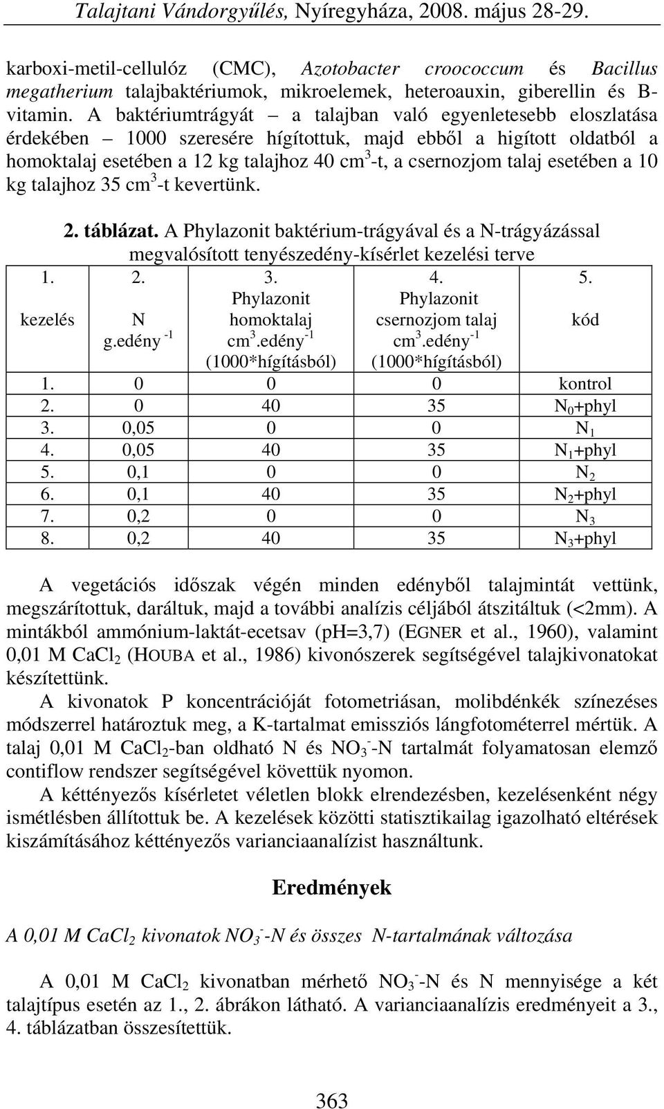 A baktériumtrágyát a talajban való egyenletesebb eloszlatása érdekében 1000 szeresére hígítottuk, majd ebből a higított oldatból a homoktalaj esetében a 12 kg talajhoz 40 cm 3 -t, a csernozjom talaj