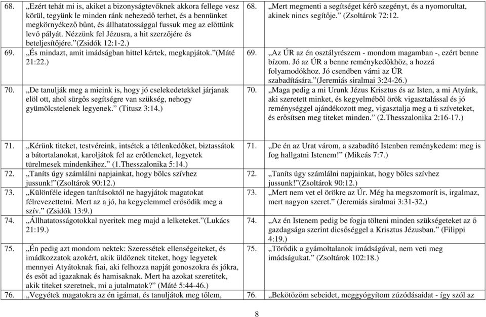De tanulják meg a mieink is, hogy jó cselekedetekkel járjanak elöl ott, ahol sürgős segítségre van szükség, nehogy gyümölcstelenek legyenek. (Titusz 3:14.) 68.