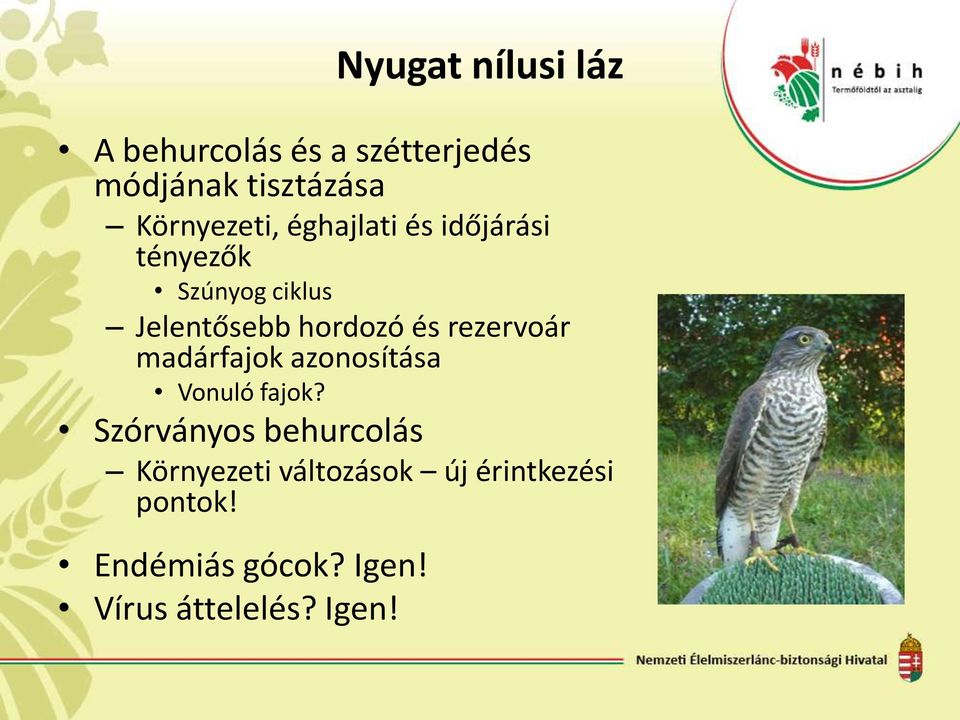 hordozó és rezervoár madárfajok azonosítása Vonuló fajok?