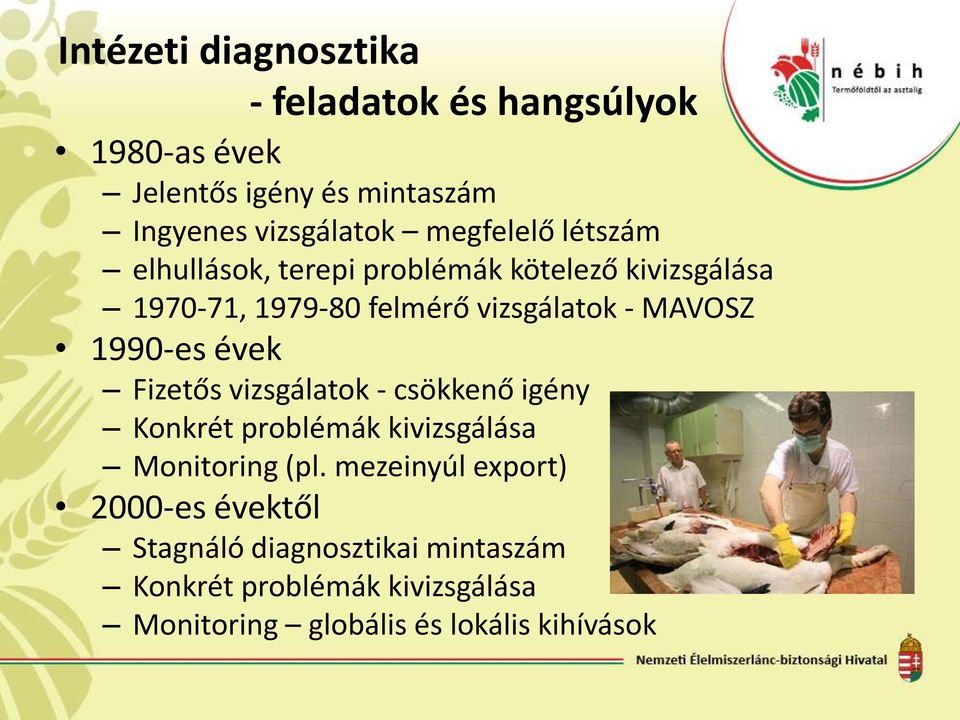 1990-es évek Fizetős vizsgálatok - csökkenő igény Konkrét problémák kivizsgálása Monitoring (pl.