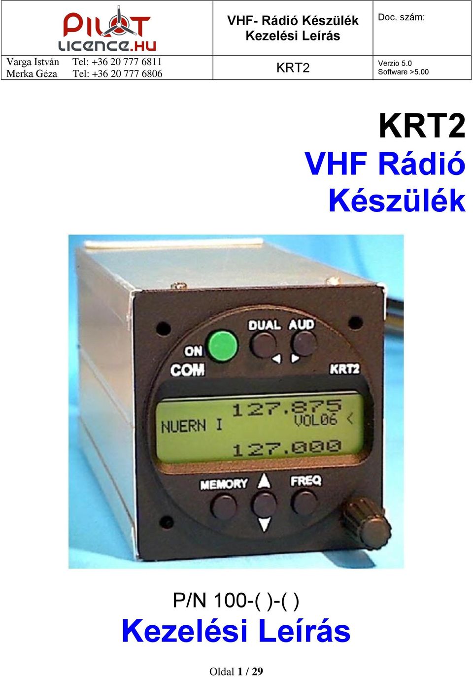 KRT2 VHF Rádió Készülék - PDF Free Download