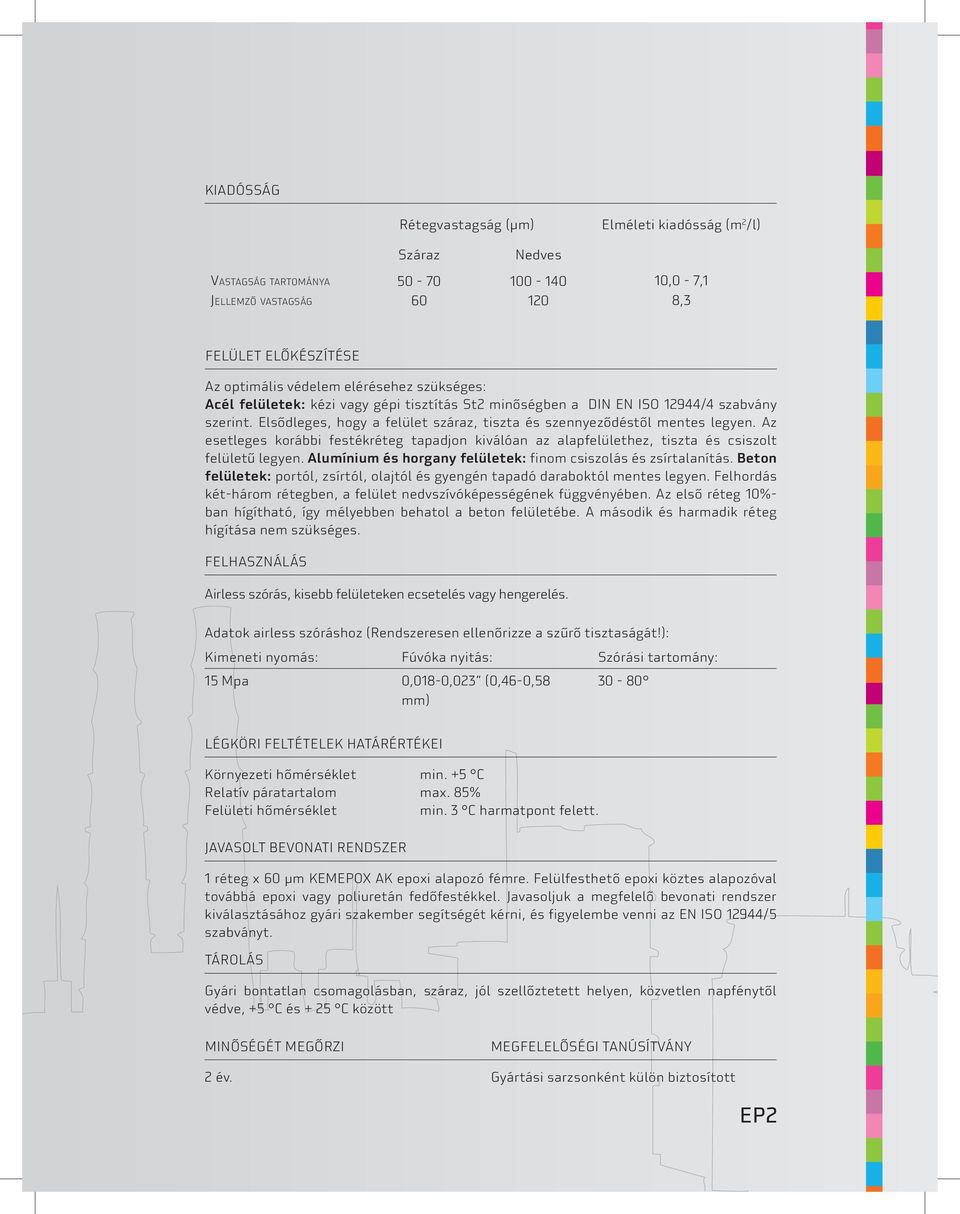 Az esetleges korábbi festékréteg tapadjon kiválóan az alapfelülethez, tiszta és csiszolt felületű legyen. Alumínium és horgany felületek: finom csiszolás és zsírtalanítás.