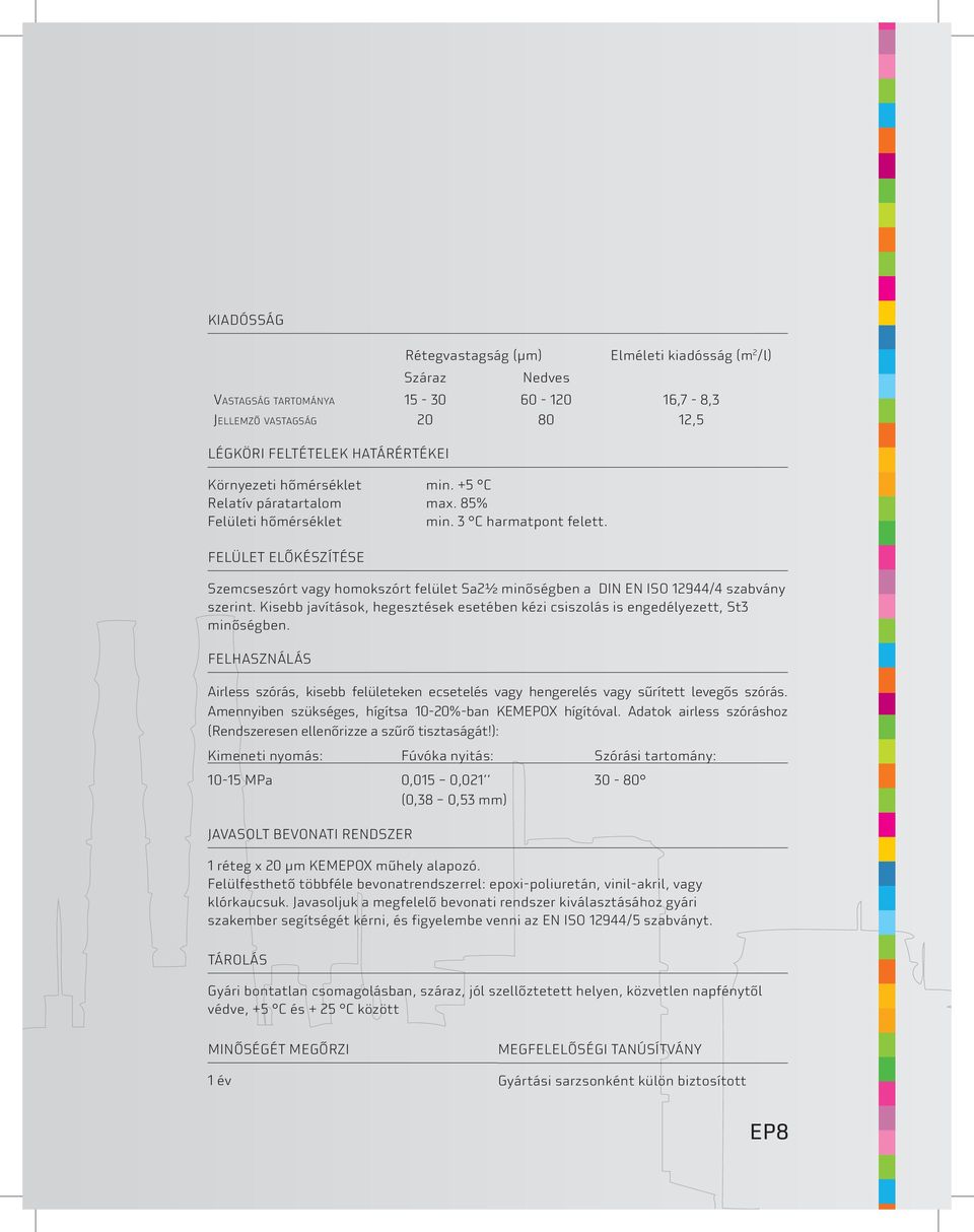 Kisebb javítások, hegesztések esetében kézi csiszolás is engedélyezett, St3 minőségben. Felhasználás Airless szórás, kisebb felületeken ecsetelés vagy hengerelés vagy sűrített levegős szórás.