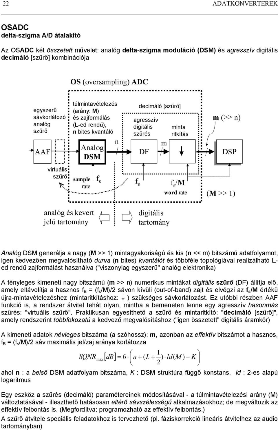 (M >> 1) aalóg é kevert jelű tartomáy digitáli tartomáy Aalóg DSM geerálja a agy (M >> 1) mitagyakoriágú é ki ( << m) bitzámú adatfolyamot, ige kedvezőe megvalóítható durva ( bite) kvatálót é