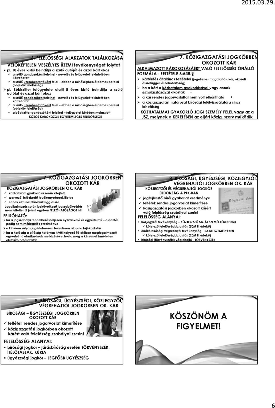 perelni (objektív felelősség) pl.