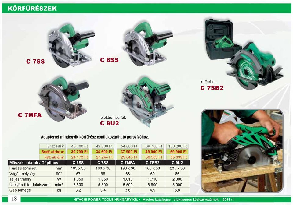 x 30 190 x 30 185 x 30 235 x 30 Vágásmélység 90 57 68 68 60 86 Teljesítmény W 1.050 1.050 1.010 1.710 2.000 Üresjati fordulatszám min -1 5.500 5.500 5.500 5.800 5.