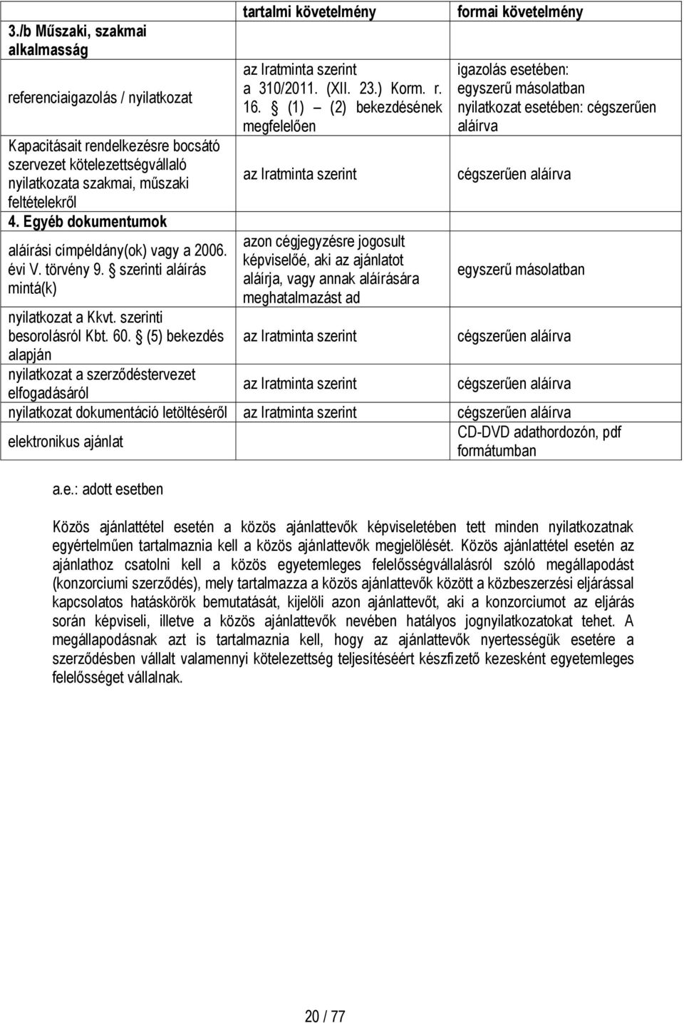 (5) bekezdés alapján nyilatkozat a szerződéstervezet elfogadásáról tartalmi követelmény az Iratminta szerint a 310/2011. (XII. 23.) Korm. r. 16.