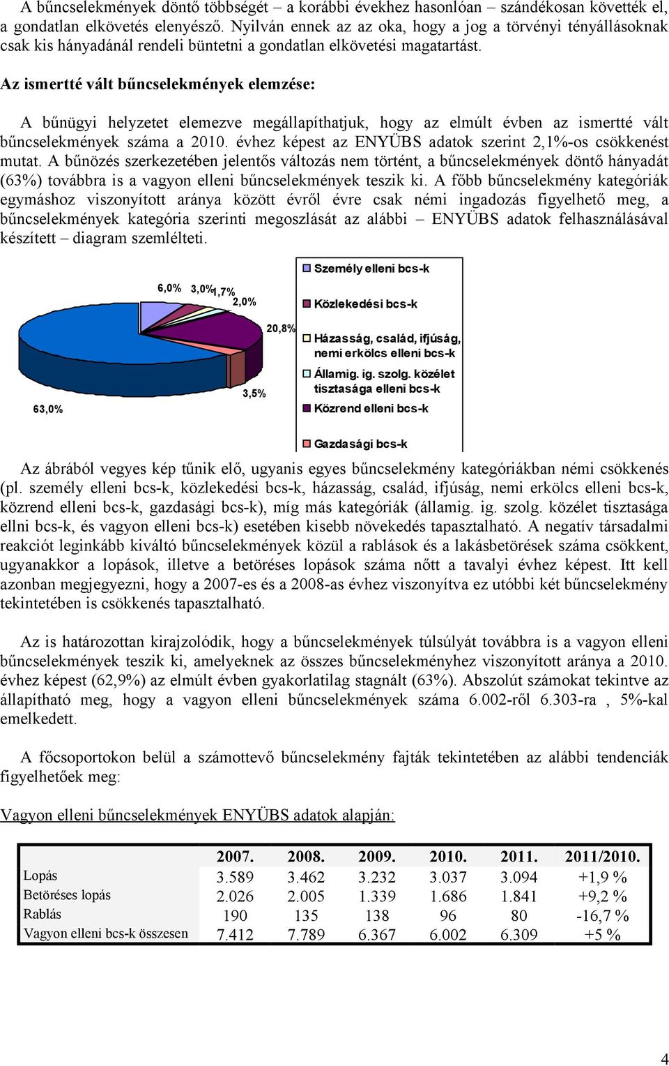 Az ismertté vált bűncselekmények elemzése: A bűnügyi helyzetet elemezve megállapíthatjuk, hogy az elmúlt évben az ismertté vált bűncselekmények száma a 2010.