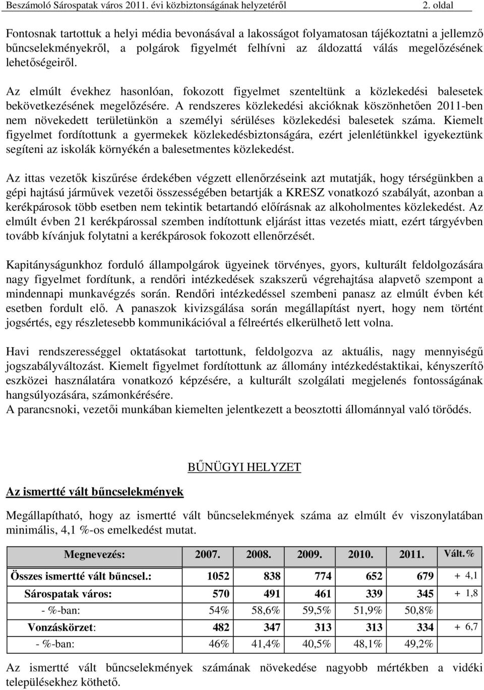 A rendszeres közlekedési akcióknak köszönhetően 2011-ben nem növekedett területünkön a személyi sérüléses közlekedési balesetek száma.