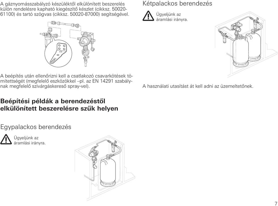 A beépítés után ellenőrizni kell a csatlakozó csavarkötések tömítettségét (megfelelő eszközökkel pl.