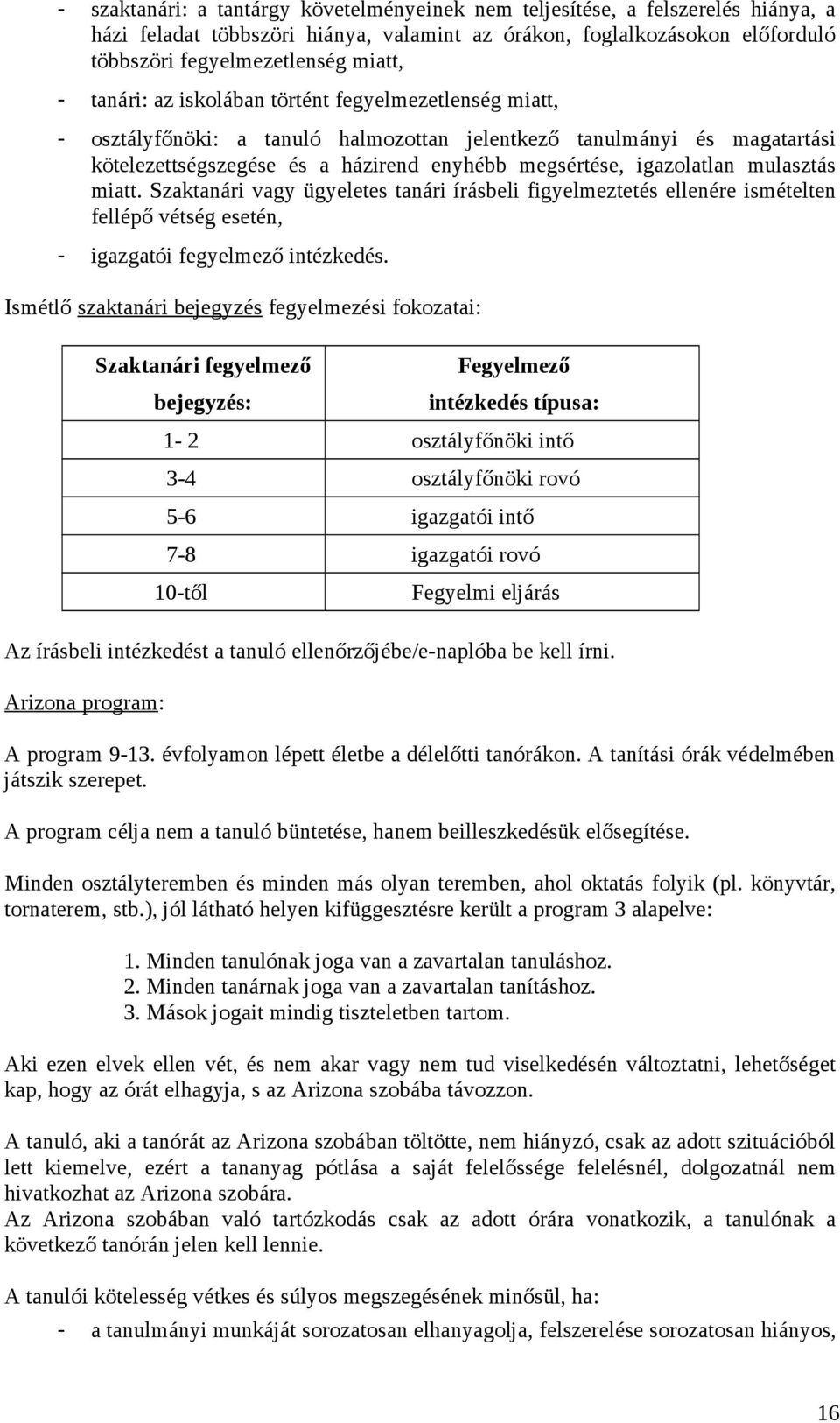mulasztás miatt. Szaktanári vagy ügyeletes tanári írásbeli figyelmeztetés ellenére ismételten fellépő vétség esetén, - igazgatói fegyelmező intézkedés.