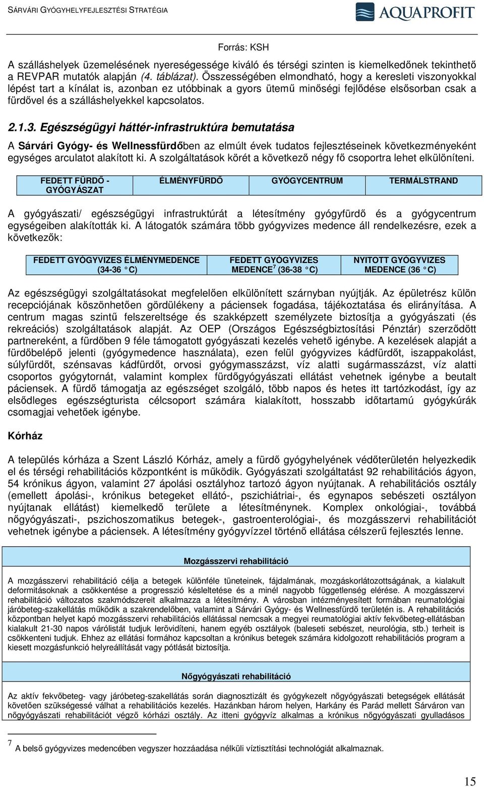 1.3. Egészségügyi háttér-infrastruktúra bemutatása A Sárvári Gyógy- és Wellnessfürdőben az elmúlt évek tudatos fejlesztéseinek következményeként egységes arculatot alakított ki.