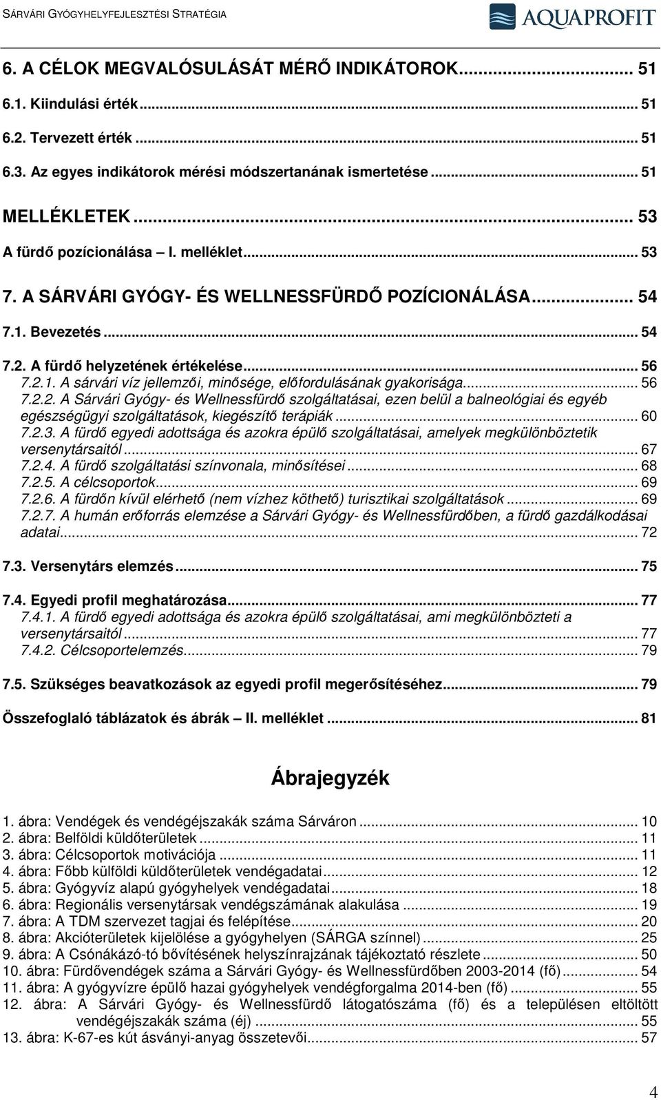 .. 56 7.2.2. A Sárvári Gyógy- és Wellnessfürdő szolgáltatásai, ezen belül a balneológiai és egyéb egészségügyi szolgáltatások, kiegészítő terápiák... 60 7.2.3.