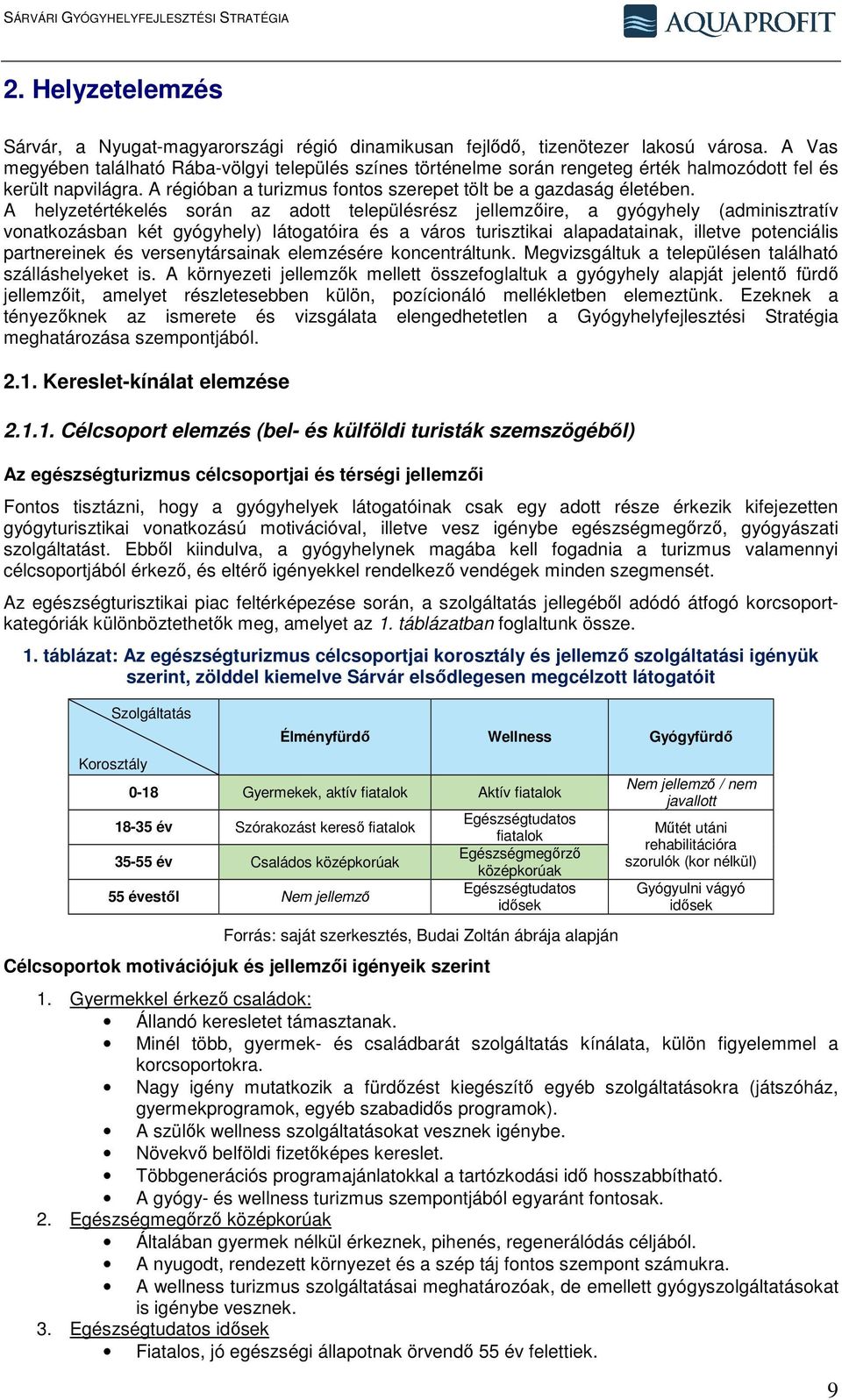 A helyzetértékelés során az adott településrész jellemzőire, a gyógyhely (adminisztratív vonatkozásban két gyógyhely) látogatóira és a város turisztikai alapadatainak, illetve potenciális