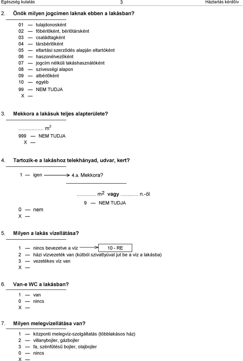 alapon 09 albérlőként 10 egyéb 9 3. Mekkora a lakásuk teljes alapterülete?... m 2 99 4. Tartozik-e a lakáshoz telekhányad, udvar, kert? 1 igen 4.a. Mekkora?... m 2 vagy... n.-öl 0 nem 5.