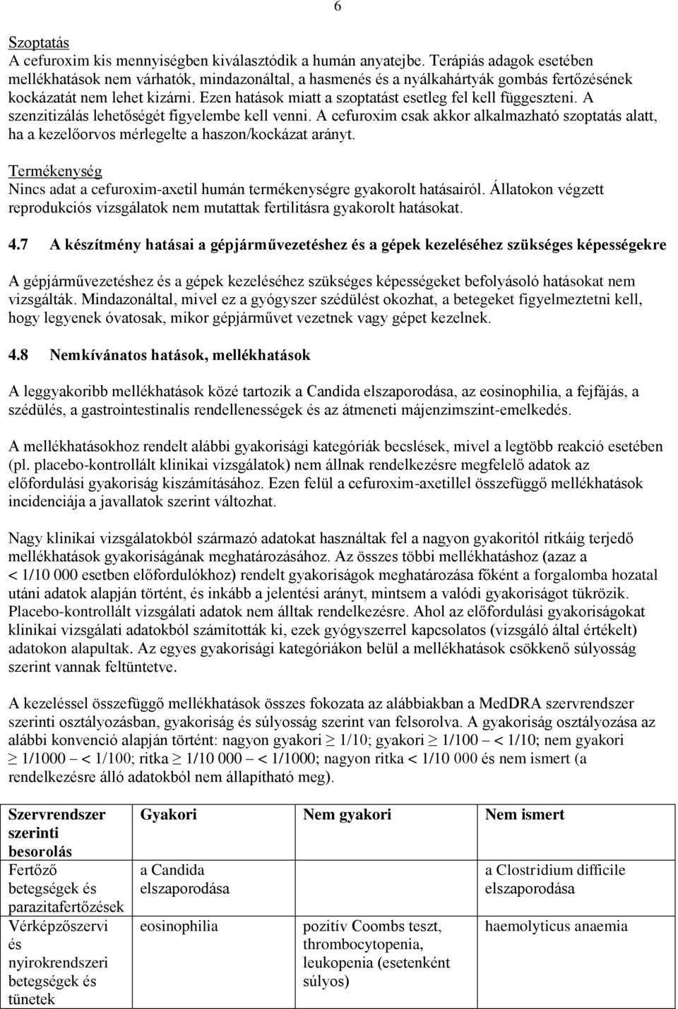 Ezen hatások miatt a szoptatást esetleg fel kell függeszteni. A szenzitizálás lehetőségét figyelembe kell venni.